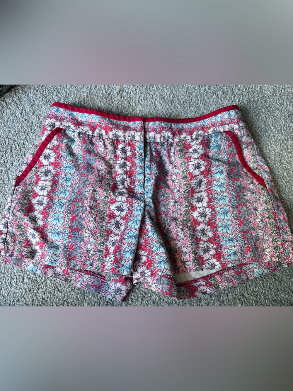 J Crew Floral Striped CityFit Shorts with Red Trim